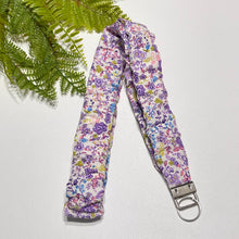 Load image into Gallery viewer, Handmade Cotton Scrunchie Lanyard Keychain Set: Floral Abstract Checkered Prints