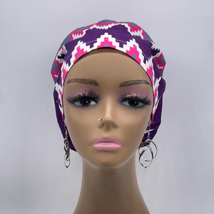 Niceroy Surgical SCRUB CAP purple pink gray white Ankara Europe style nursing caps cotton African print fabric and satin lining option.