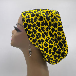 Niceroy Surgical SCRUB CAP Yellow black Ankara Europe style nursing caps cotton African print fabric and satin lining option.