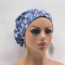 Load image into Gallery viewer, Niceroy Satin Lined Surgical SCRUB CAP navy ceil light blue floral Europe style nursing caps fabric and