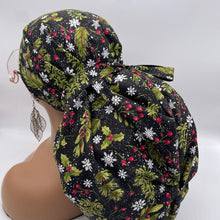 Load image into Gallery viewer, Christmas 2XL JUMBO PONY surgical nursing hat satin lining option for Extra long/thick Hair Locs and braids