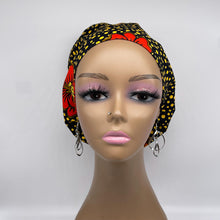 Load image into Gallery viewer, Niceroy Satin Lined Surgical SCRUB CAP dark orange black red yellow Ankara Europe style nursing caps African print fabric and .