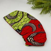 Load image into Gallery viewer, Niceroy surgical SCRUB HAT Cap, colorful Ankara Europe style green, Reddish orange African print fabric and satin lining option.