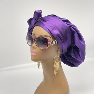 Reversible SATIN BONNET Head WRAP for healthy hair with edge wrap Purple silk hair cover