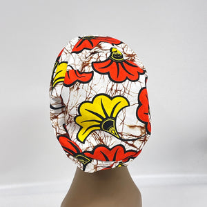 Niceroy surgical SCRUB HAT CAP,  Ankara Europe style nursing caps black yellow orange off white African print fabric and satin lining option
