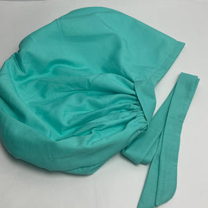 2XL JUMBO PONY SCRUB light teal solid cotton fabric surgical nursing hat satin lining option for Extra long/thick Hair/Locs