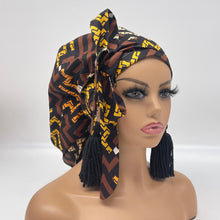 Load image into Gallery viewer, Ponytail PONY SCRUB CAP, Melanin colors Ankara cotton fabric surgical scrub hat pony nursing caps, satin lining option for locs/Long Hair