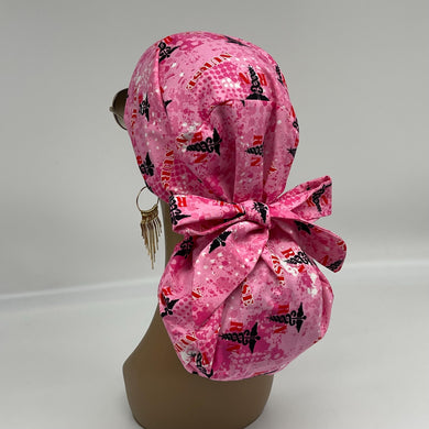 Ponytail PONY SCRUB CAP, pink red healthcare cotton fabric surgical scrub hat pony nursing caps and satin lining option for locs /Long Hair
