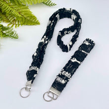 Load image into Gallery viewer, Handmade Cotton Scrunchie Lanyard Keychain Set: Floral Abstract Checkered Prints