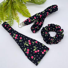 Load image into Gallery viewer, Handmade Cherry Cotton Print Headband, Scrunchie &amp; Lanyard Gift Set