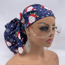 Load image into Gallery viewer, Christmas 2XL JUMBO PONY surgical nursing hat Navy Blue Santa cap satin lining option for Extra long/thick Hair Locs and braids