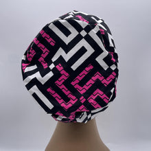 Load image into Gallery viewer, Niceroy Satin Lined surgical SCRUB HAT CAP, Pink Black white Europe Euro style nursing caps, healthcare hats protective hair covers, nurse gift.