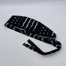Load image into Gallery viewer, Black and white unisex pixie Men surgical SCRUB HAT CAP, nursing caps, tie back cap, satin lining option African print men scrub cap
