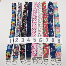 Load image into Gallery viewer, Cotton Scrunchie Lanyard – Handmade Floral Fabric Keychain Set for Teachers