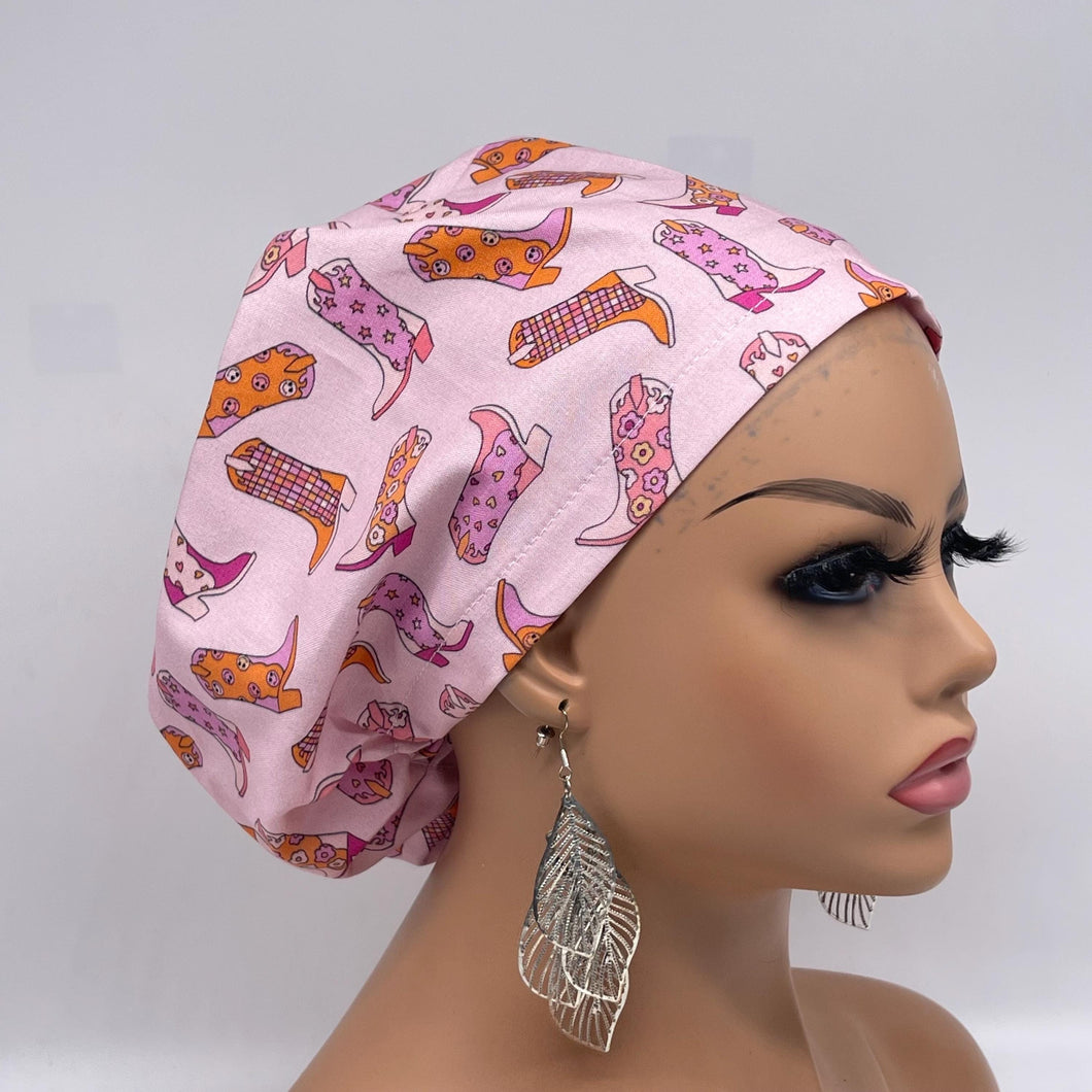 Niceroy Satin Lined Cowgirl boots surgical SCRUB HAT CAP, Europe style nursing caps  Cotton fabric and  bonnet chemo hat