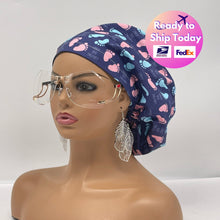Load image into Gallery viewer, Labor Delivery Scrub Cap – Adjustable Satin Lined Hair Cap with Baby Feet Print