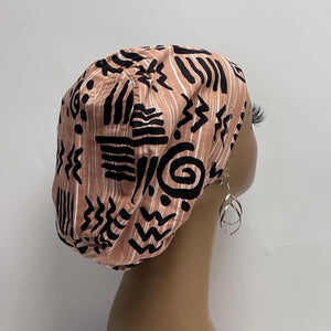 Niceroy Satin Lined Surgical SCRUB CAP tan black white tribal Ankara Europe style nursing caps African print fabric and .