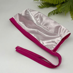 Niceroy MEN unisex pixie surgical SCRUB HAT Cap, nursing caps, tie back cap, satin lining option hot pink cotton fabric