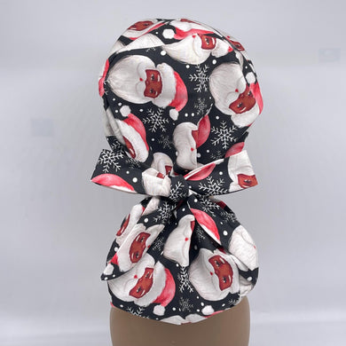 Ponytail Scrub Cap - Satin Lined Black Cotton Adjustable Scrub Hat for Hair Protection