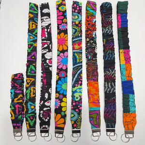 Handmade Cotton Scrunchie Lanyard Keychain Set: Floral Teacher ID Badge Holder