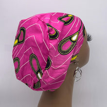 Load image into Gallery viewer, Niceroy Satin Lined Surgical SCRUB CAP  pink Yellow Ankara Europe style nursing caps cotton African print fabric and .