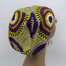Load image into Gallery viewer, Niceroy Satin Lined Surgical SCRUB CAP purple Yellow Ankara Europe style nursing caps African print fabric and .