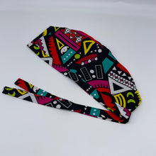 Load image into Gallery viewer, Multicolored unisex pixie Men surgical SCRUB HAT CAP, nursing caps, tie back cap, satin lining option African print men scrub cap