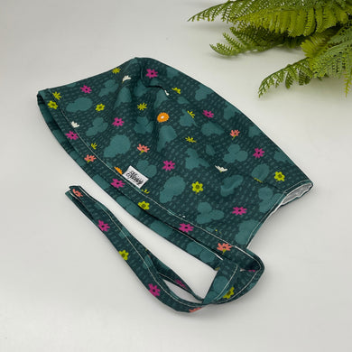 Niceroy Reversible MEN unisex pixie surgical SCRUB HAT Cap, nursing caps, tie back cap, satin lining option green cotton print