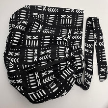 Load image into Gallery viewer, 2XL JUMBO PONY SCRUB Cap, Black/White cotton fabric surgical nursing hat satin lining option for Extra long/thick Hair/Locs