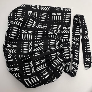 2XL JUMBO PONY SCRUB Cap, Black/White cotton fabric surgical nursing hat satin lining option for Extra long/thick Hair/Locs