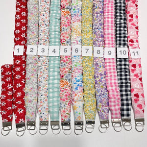 Handmade Cotton Scrunchie Lanyard Keychain Set: Floral Abstract Checkered Prints