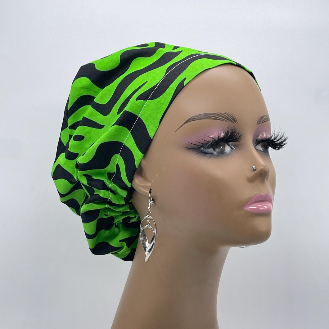 Niceroy Surgical SCRUB CAP green black Ankara Europe style nursing caps cotton African print fabric and satin lining option.