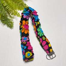 Load image into Gallery viewer, Handmade Cotton Scrunchie Lanyard Keychain Set: Floral Abstract Checkered Prints