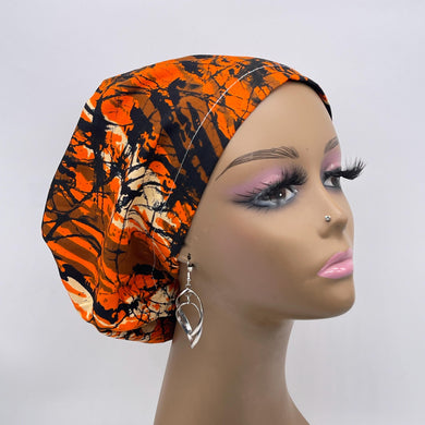 Niceroy surgical SCRUB HAT CAP, Orange Black Fall Europe Euro style nursing caps, healthcare hats protective hair covers, nurse gift.