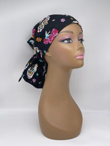 Ponytail PONY SCRUB CAP, skull cotton fabric surgical scrub hat pony nursing caps and satin lining option for locs /Long Hair