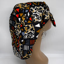 Load image into Gallery viewer, Ponytail hat PONY SCRUB CAP, yellow black brown orange surgical scrub hat nursing caps and satin lining option for locs, braid, long hair