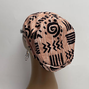 Niceroy Satin Lined Surgical SCRUB CAP tan black white tribal Ankara Europe style nursing caps African print fabric and .