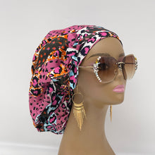 Load image into Gallery viewer, Ponytail Ankara PONY SCRUB CAP, blue, pink black Ankara cotton fabric surgical scrub hat, pony nursing caps for locs, braid, long hair