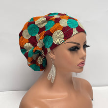 Load image into Gallery viewer, Niceroy Satin Lined Surgical SCRUB CAP Teal Cream maroon Orange Ankara Europe style nursing caps African print fabric and .