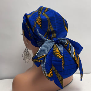 Ponytail SCRUB CAP Royal blue and yellow cotton fabric surgical scrub hat nursing caps, satin lining option for long hair