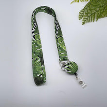Load image into Gallery viewer, Handmade Fabric Lanyard: Green Leaves ID Badge Holder with Retractable Clip