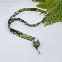 Load image into Gallery viewer, Handmade Fabric Lanyard: Green Leaves ID Badge Holder with Retractable Clip