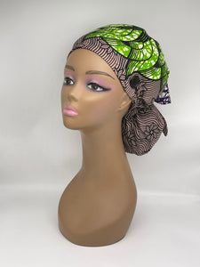 Niceroy Satin Lined Ponytail  Ankara PONY SCRUB CAP, cotton fabric surgical scrub hat pony nursing caps and for locs /Long Hair