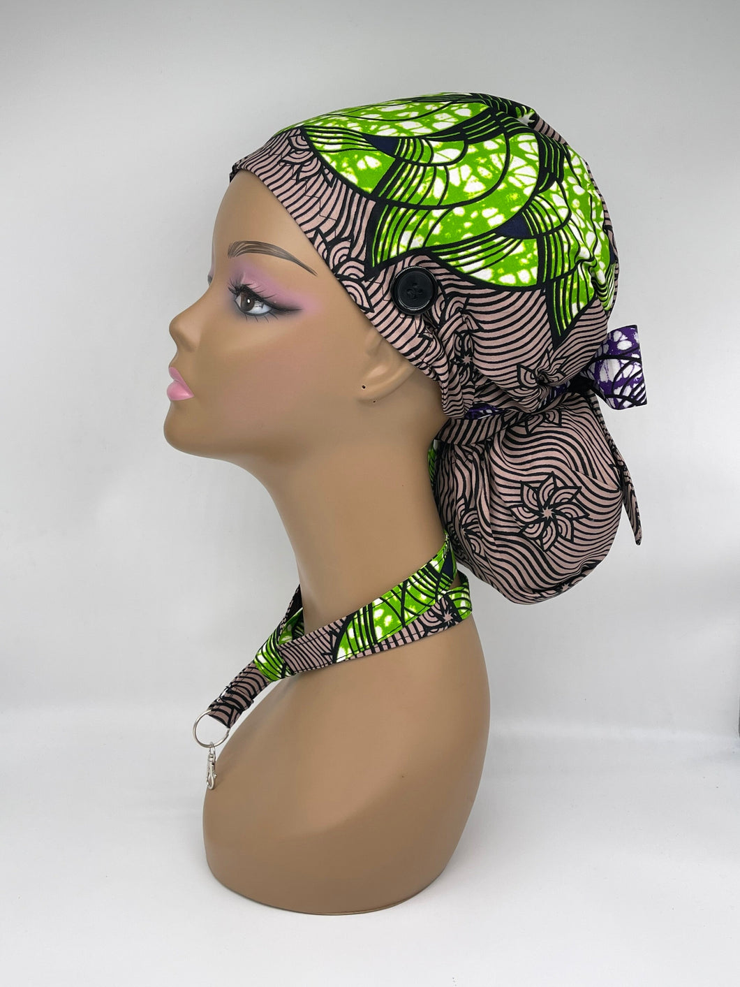 Niceroy Satin Lined Ponytail  Ankara PONY SCRUB CAP, cotton fabric surgical scrub hat pony nursing caps and for locs /Long Hair