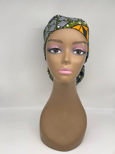 Niceroy Satin Lined Ponytail  Ankara PONY SCRUB CAP, cotton fabric surgical scrub hat nursing caps and for locs /Long Hair