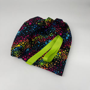 Niceroy Satin Lined Ponytail HIGH BUN rainbow stars scrub cap,  top bun scrub caps, scrub cap for women, surgical cap, nurse scrub cap, bun scrub cap,