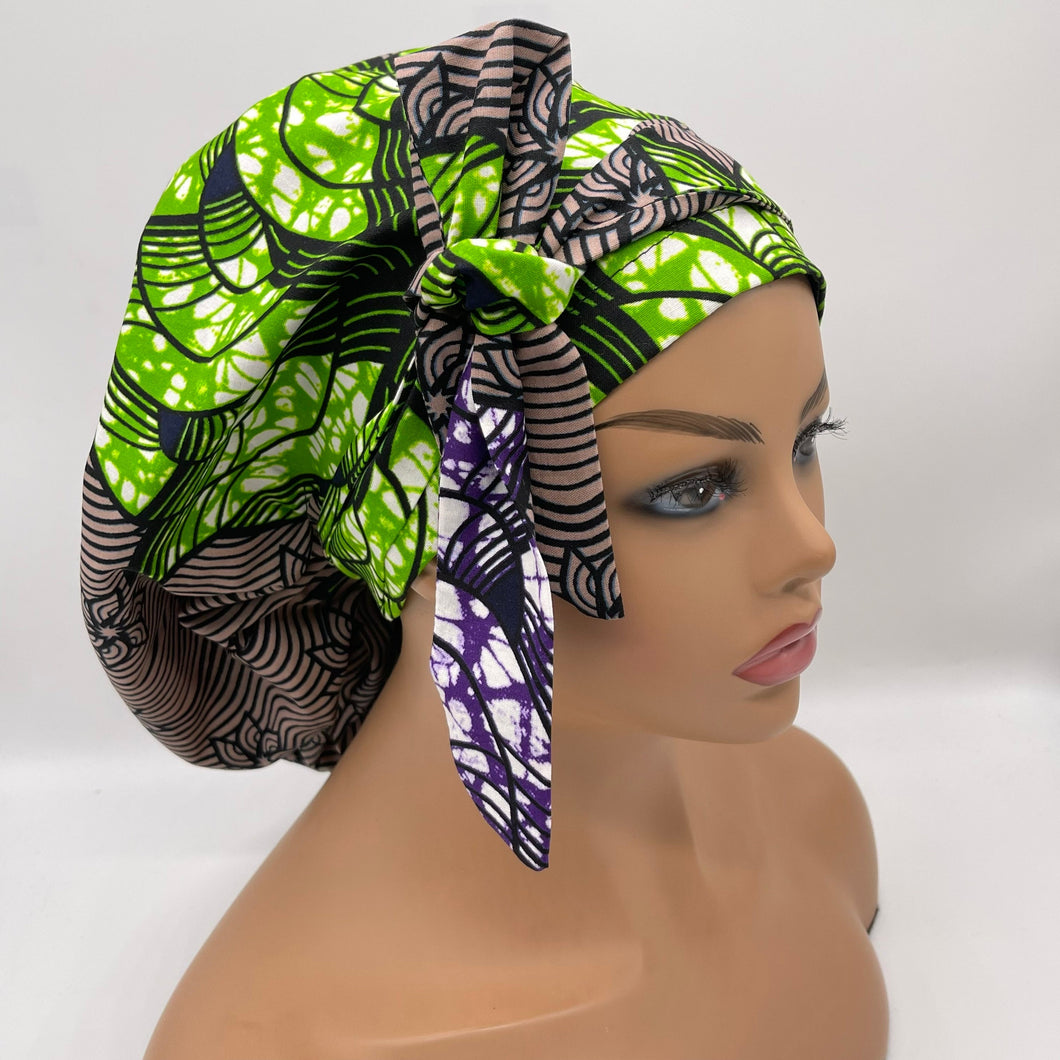 Niceroy Satin Lined Ponytail  Ankara PONY SCRUB CAP, cotton fabric surgical scrub hat pony nursing caps and for locs, braid, long hair