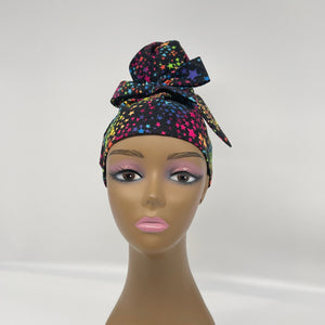 Niceroy Satin Lined Ponytail HIGH BUN rainbow stars scrub cap,  top bun scrub caps, scrub cap for women, surgical cap, nurse scrub cap, bun scrub cap,