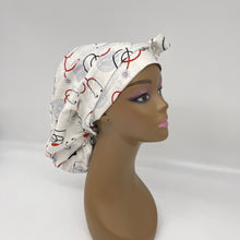 Load image into Gallery viewer, Niceroy Satin Lined Ponytail  PONY SCRUB CAP, Nurse and Doctors stethoscope cotton fabric surgical scrub hat nursing caps with satin lining for locs /Long Hair