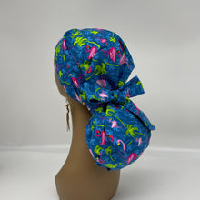 Load image into Gallery viewer, Niceroy Satin Lined Ponytail  PONY SCRUB Cap, Fabric Tradition flamingo cotton fabric surgical scrub hat and for locs /Long Hair.